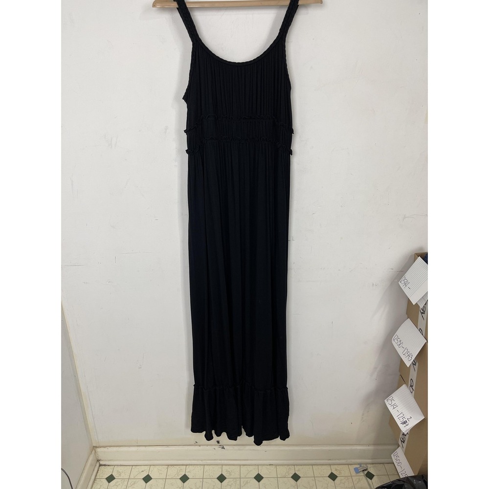 Spense Womens Dress Medium Black Milkmaid Gothic Minimal Witchy Stretch Maxi